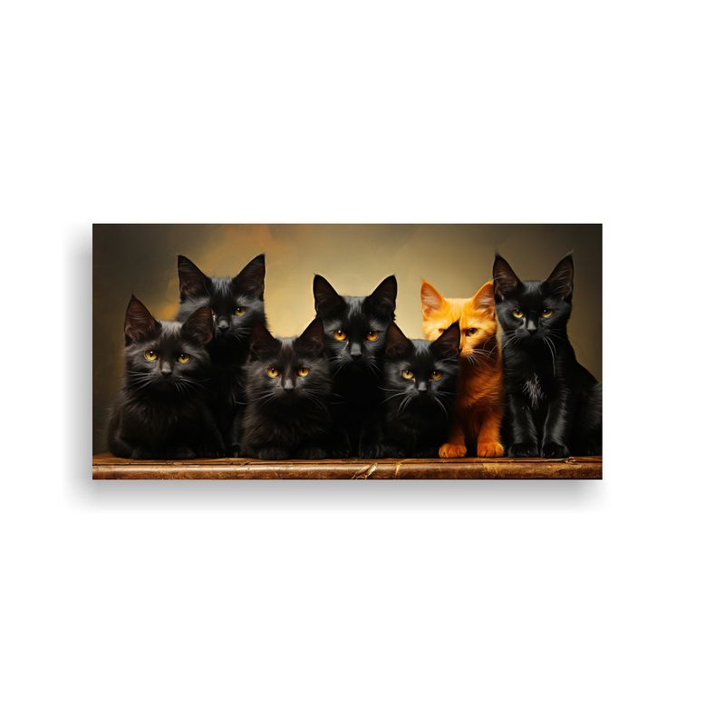 GENERICO - Cuadros Decorativos Gatos Negros En Pila Mirando 80x40 Cm