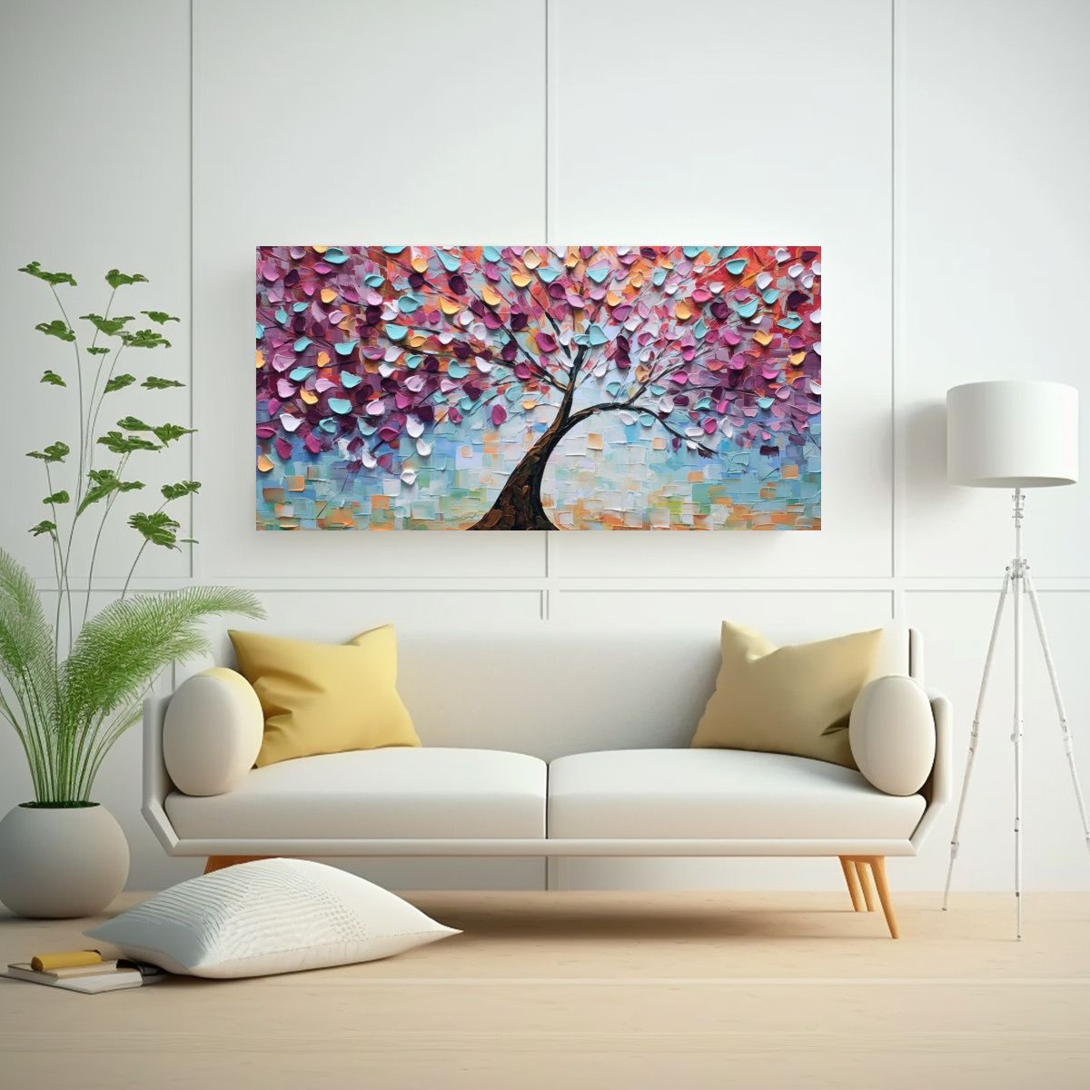 GENERICO - Pintura Abstracta De árbol En Lienzo Equilibrio 100x50 Cm