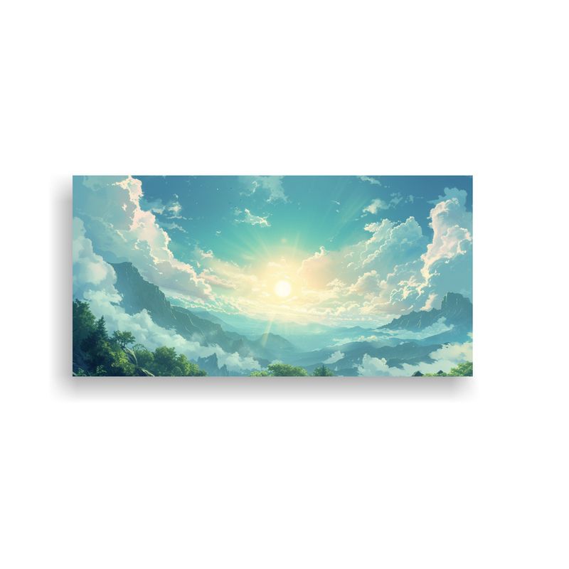 GENERICO - Pintura Decorativa De Escena Con Sol Nubes Y 60x30 Cm