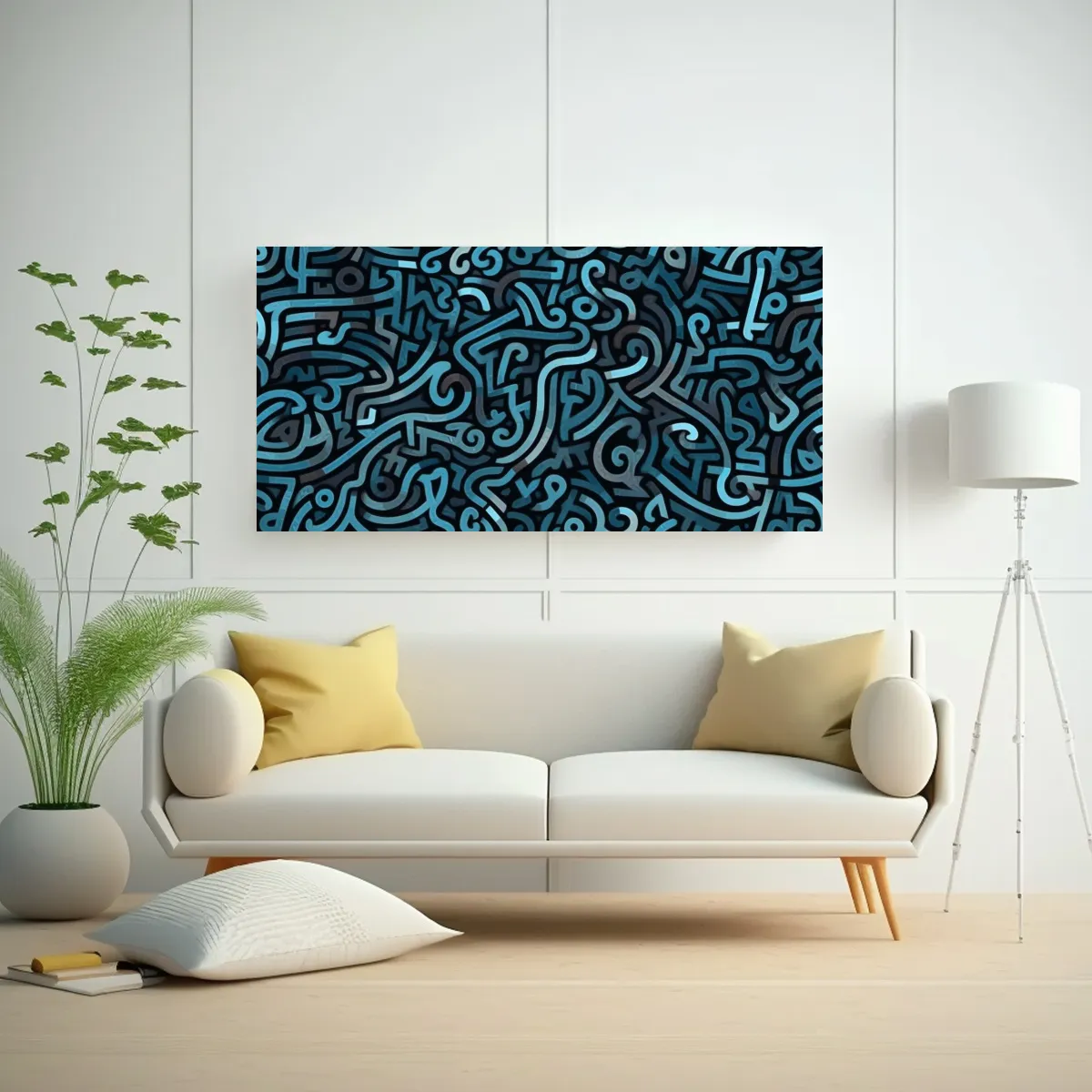 GENERICO - Laberinto De Arte Abstracto Azul Y Negro Para 100x50 Cm