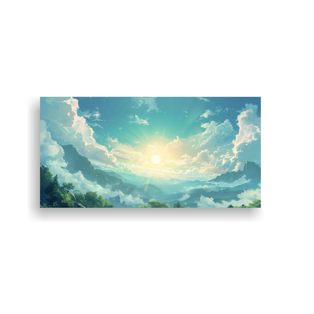 GENERICO - Pintura Decorativa De Escena Con Sol, Nubes Y 80x40 Cm