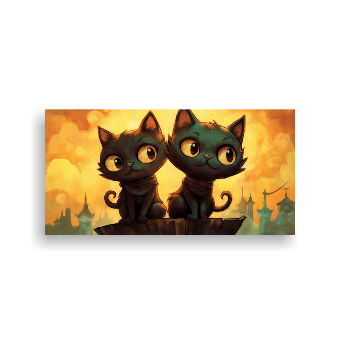 GENERICO - Pinturas Decorativas De Gatos Negros En Acuarela 60x30 Cm