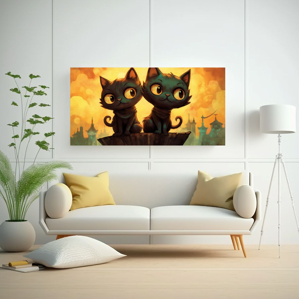 GENERICO - Pinturas Decorativas De Gatos Negros En Acuarela 60x30 Cm