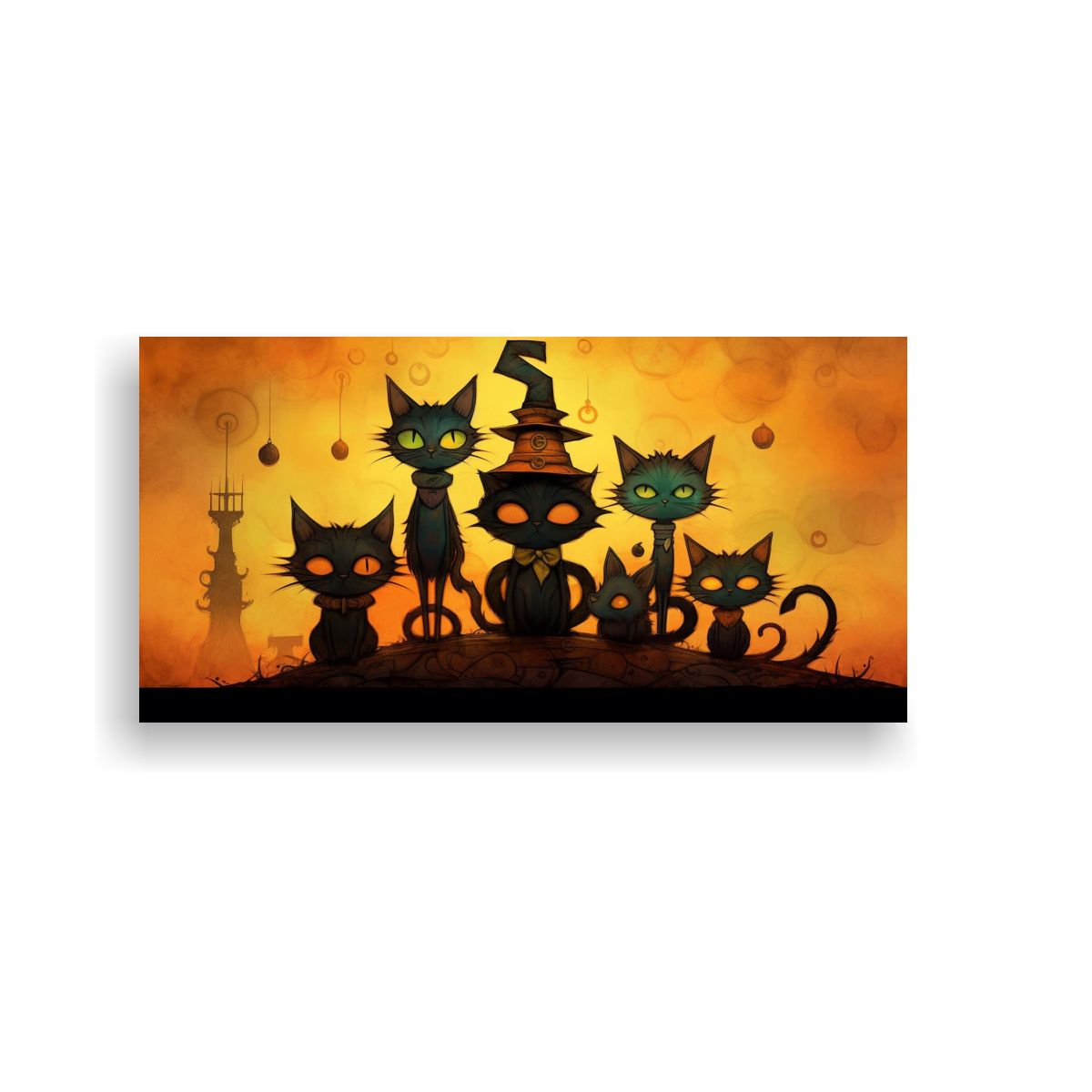 GENERICO - Cuadro Gatos Negros En Relieve Sobre Una Pila 60x30 Cm