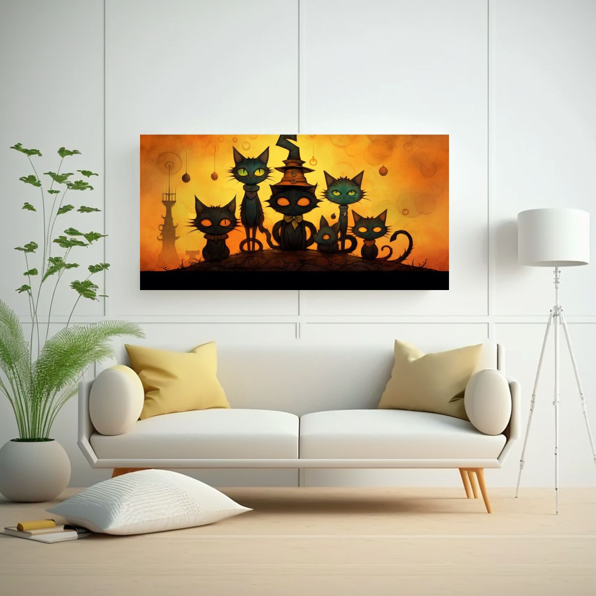 GENERICO - Cuadro Gatos Negros En Relieve Sobre Una Pila 80x40 Cm