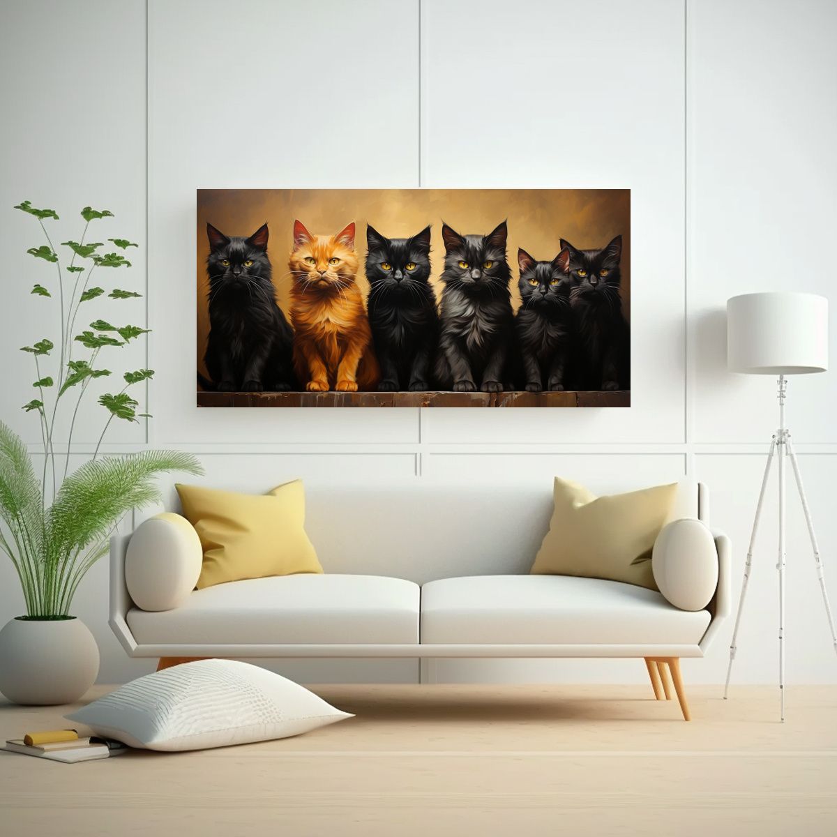 GENERICO - Pintura De Gatos Negros Reflejados En Una Pila 60x30 Cm