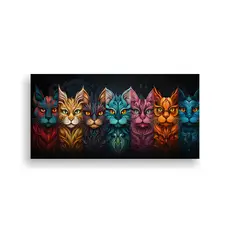 GENERICO - Cuadro Moderno Enigmático Con Gatos De Colores 60x30 Cm