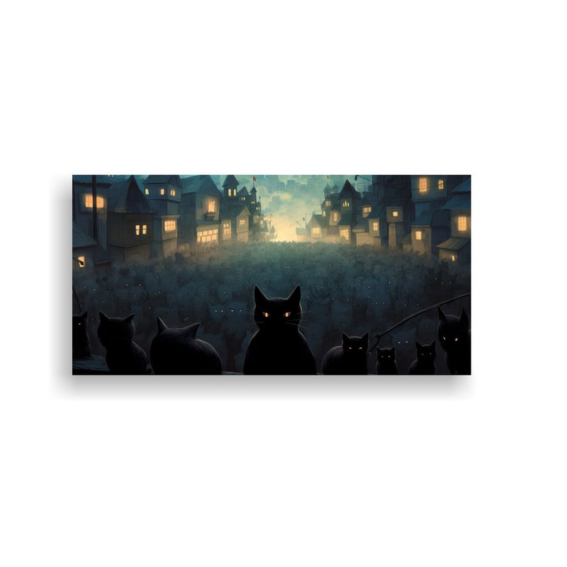 GENERICO - Cuadro En Lienzo Enigmático Con Gatos Negros De 60x30 Cm