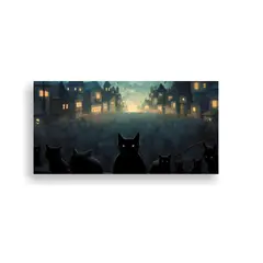 GENERICO - Cuadro En Lienzo Enigmático Con Gatos Negros De 100x50 Cm