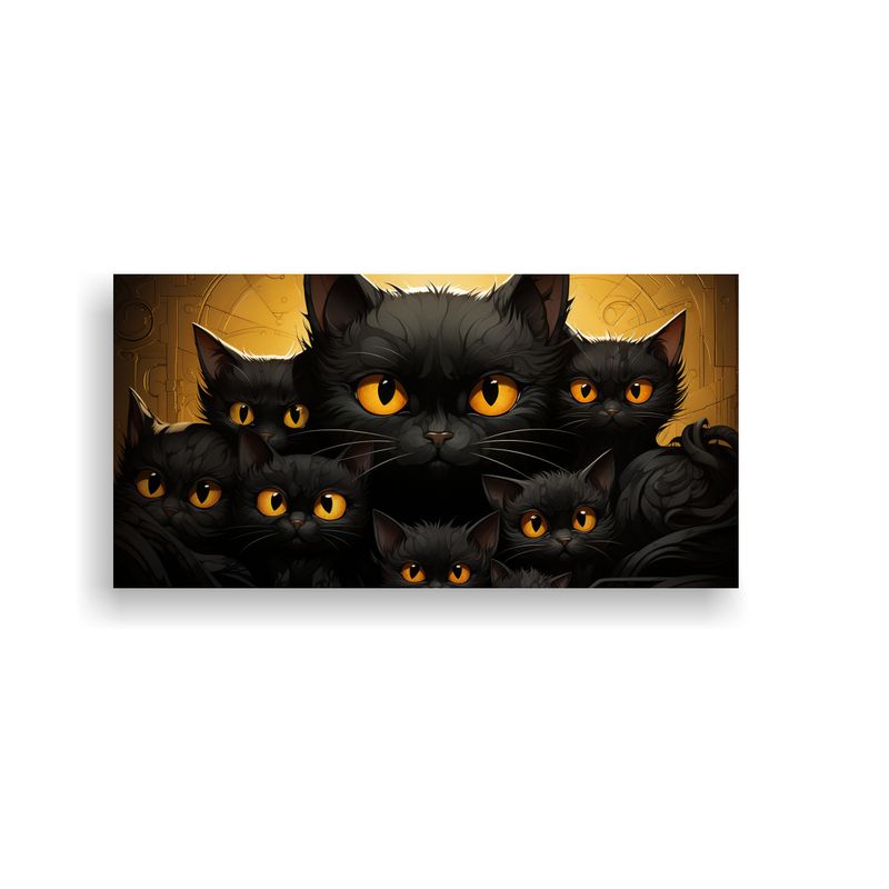 GENERICO - Lienzo Abstracto De Gatos Negros Sobre Fondo 60x30 Cm