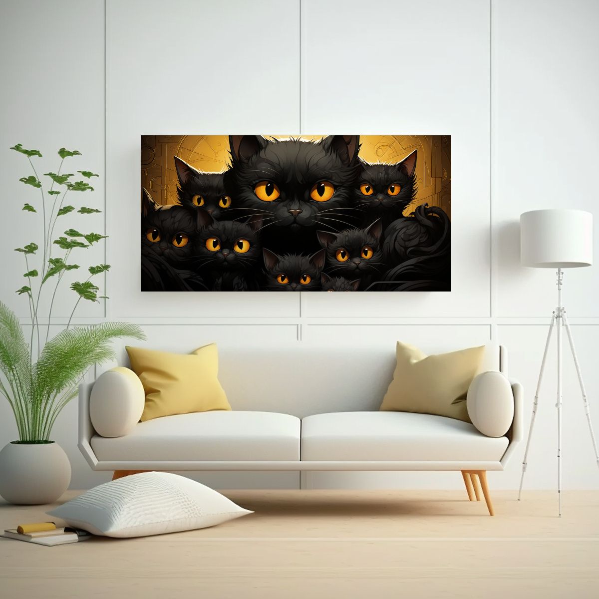 GENERICO - Lienzo Abstracto De Gatos Negros Sobre Fondo 80x40 Cm