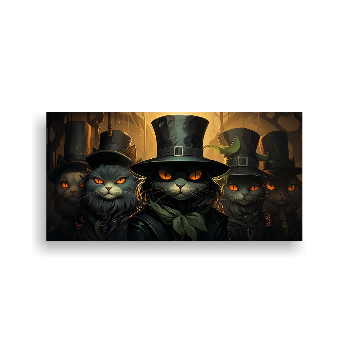 GENERICO - Cuadro En Bastidor Gatos Negros Ojos Naranja 100x50 Cm