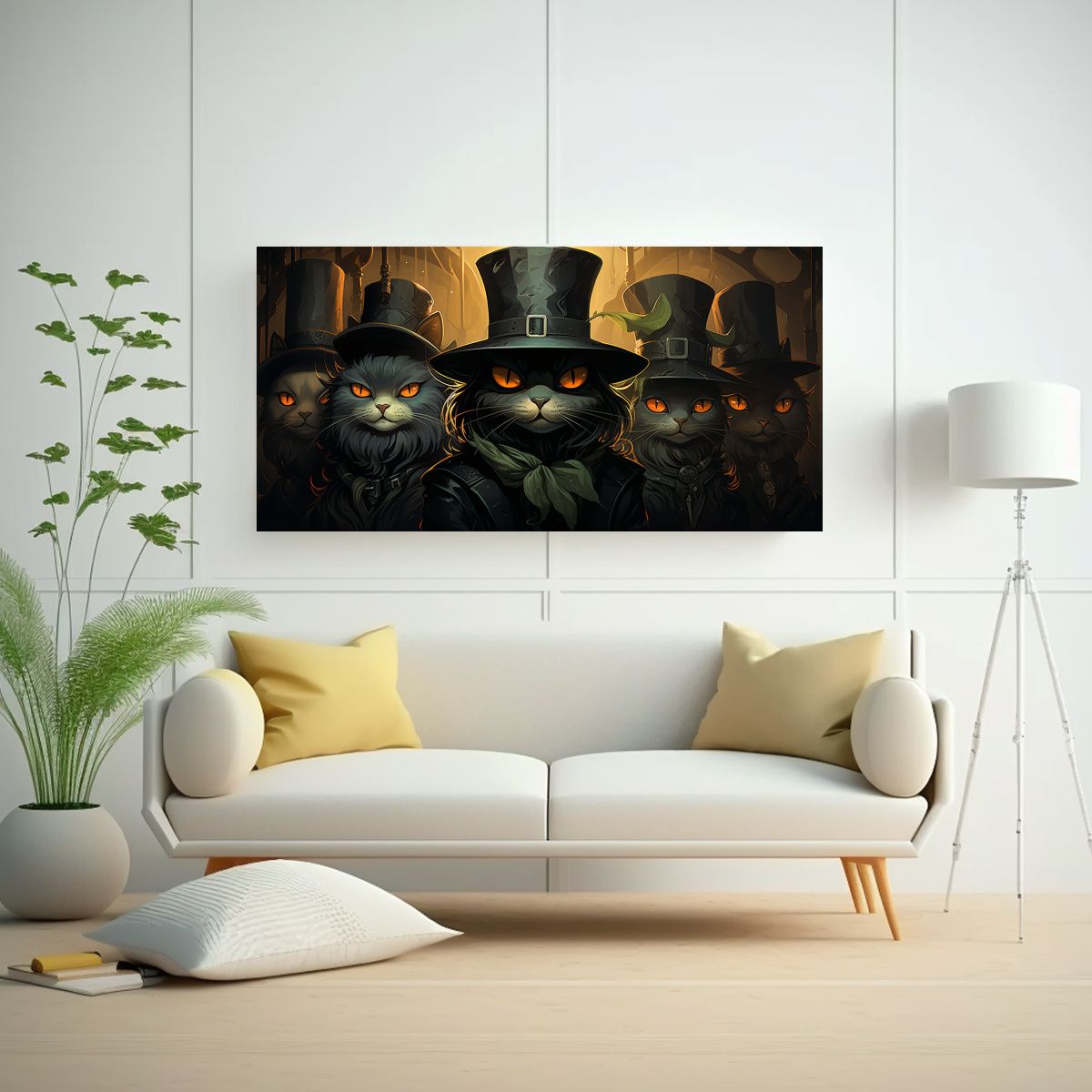 GENERICO - Cuadro En Bastidor Gatos Negros Ojos Naranja 100x50 Cm