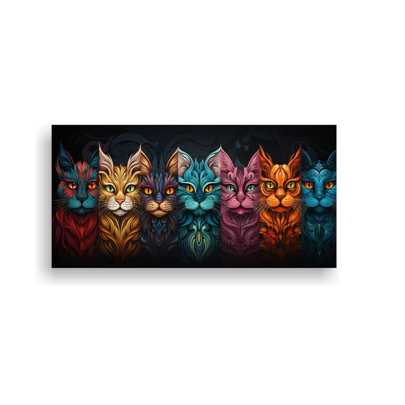 GENERICO - Cuadro Moderno Enigmático Con Gatos De Colores 100x50 Cm