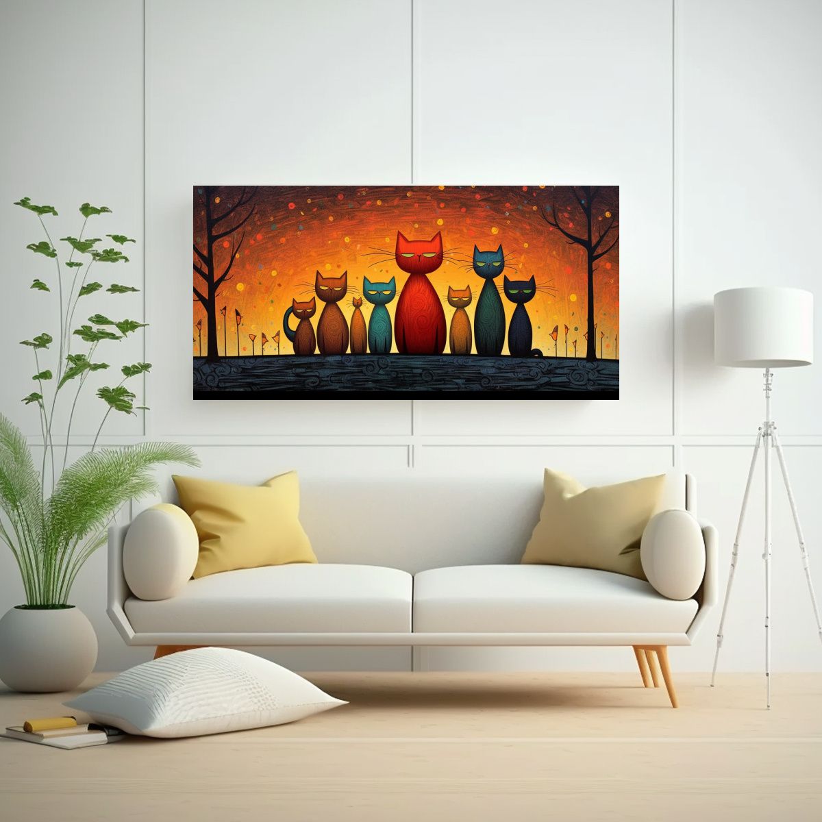 GENERICO - Cuadro Decorativo Lienzo Moderno Gatitos Familia 100x50 Cm