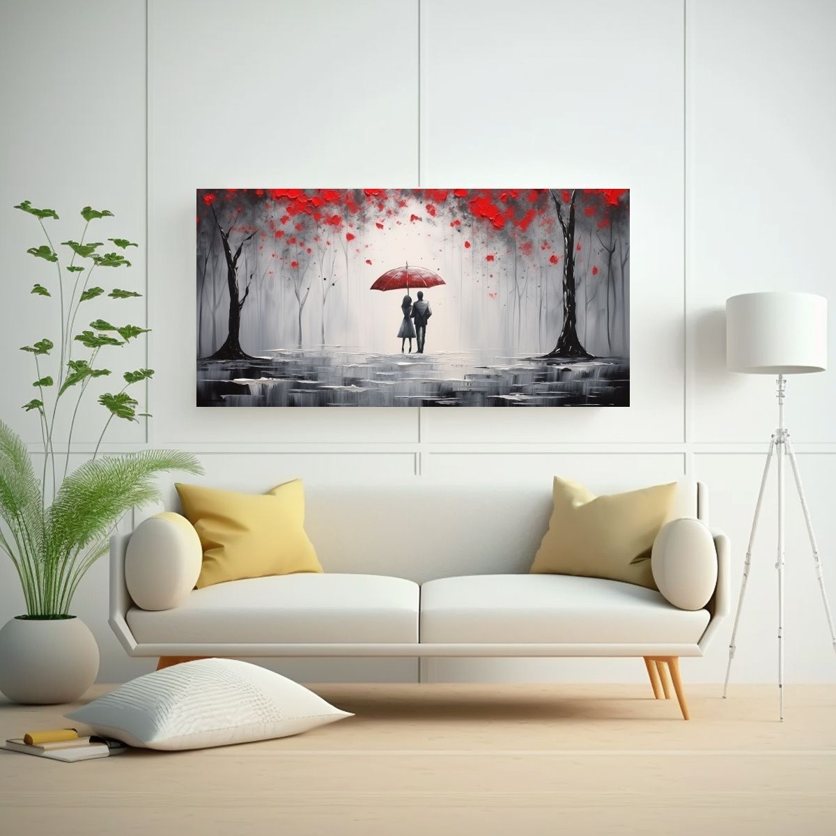 GENERICO - Cuadro Amor Bajo El Paraguas Rojo Parejas 60x30 Cm