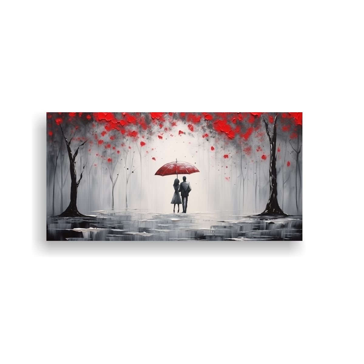 GENERICO - Cuadro Amor Bajo El Paraguas Rojo Parejas 100x50 Cm