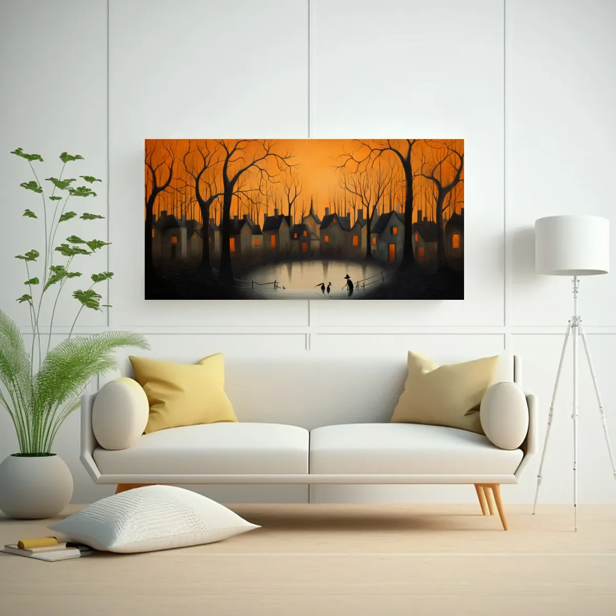 GENERICO - Cuadro Paisajístico Casas En Lago Con Encanto 100x50 Cm