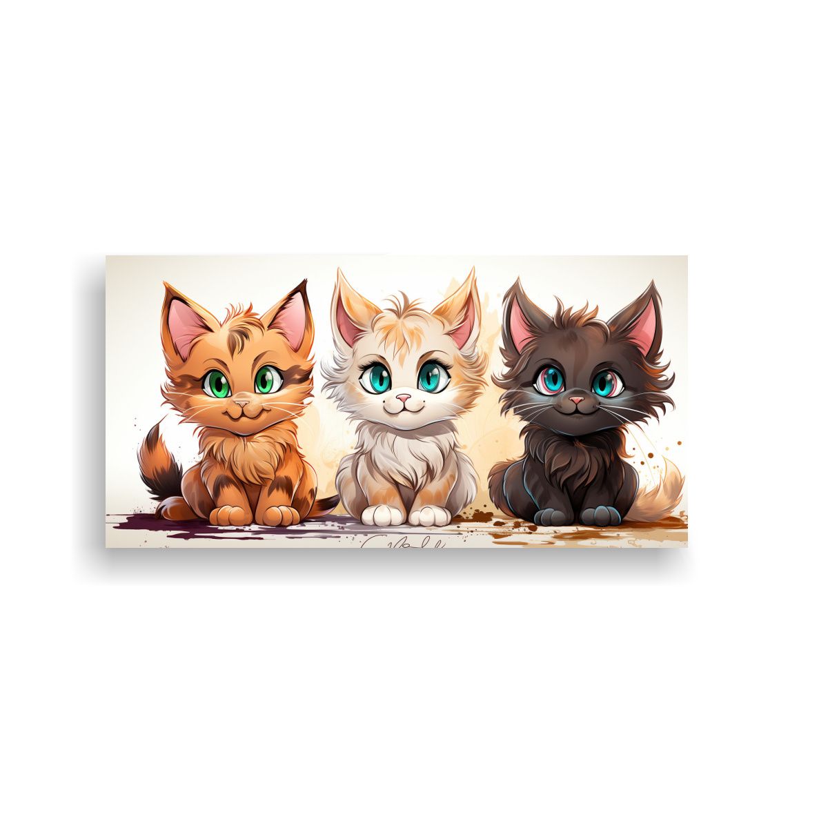 GENERICO - Cuadro Impreso Diseño De Tres Amigos Gatos Con 60x30 Cm