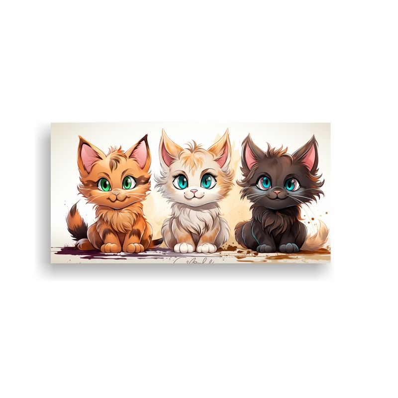 GENERICO - Cuadro Impreso Diseño De Tres Amigos Gatos Con 100x50 Cm