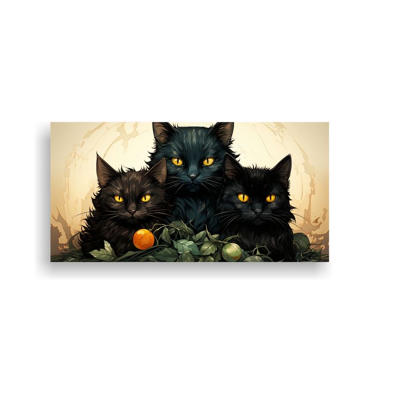 GENERICO - Cuadro En Bastidor De Gatos Negros Apilados 60x30 Cm