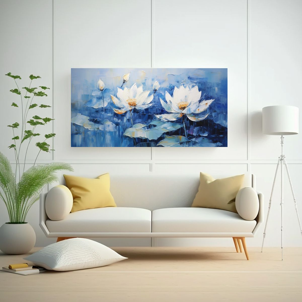 GENERICO - Pintura Azul De Loto En Lienzo Estilo Bohemio 60x30 Cm