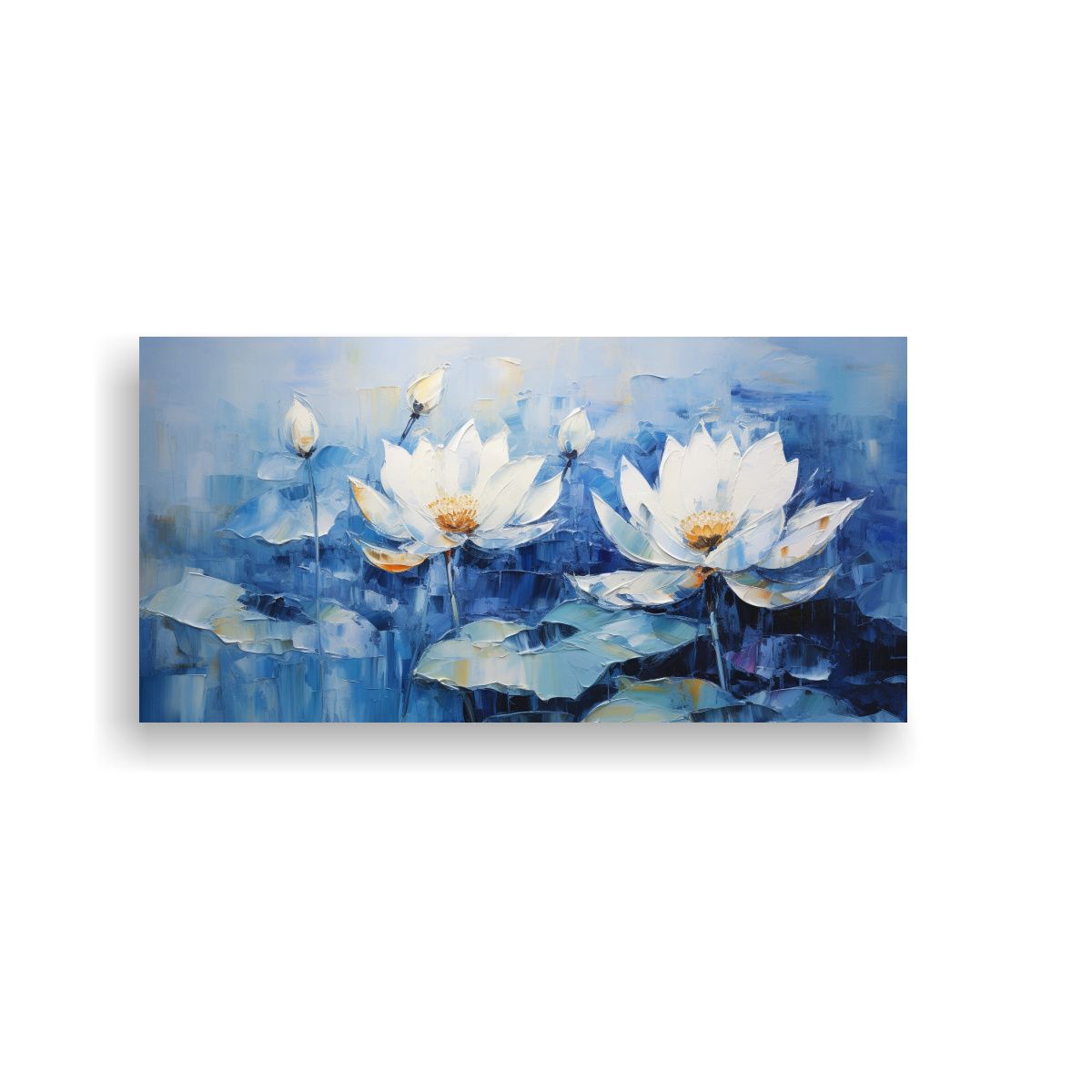 GENERICO - Pintura Azul De Loto En Lienzo Estilo Bohemio 100x50 Cm