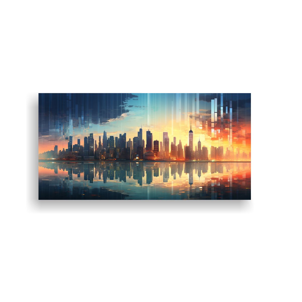 GENERICO - Pintura En Bastidor De Ciudad Al Amanecer Con Luz 100x50 Cm