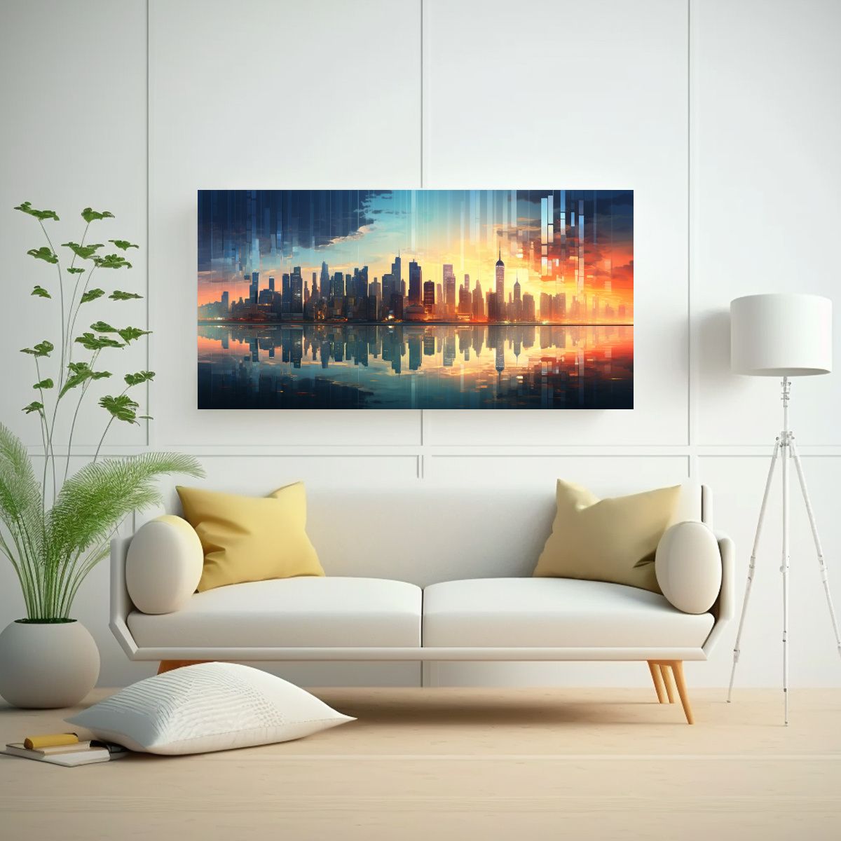 GENERICO - Pintura En Bastidor De Ciudad Al Amanecer Con Luz 100x50 Cm