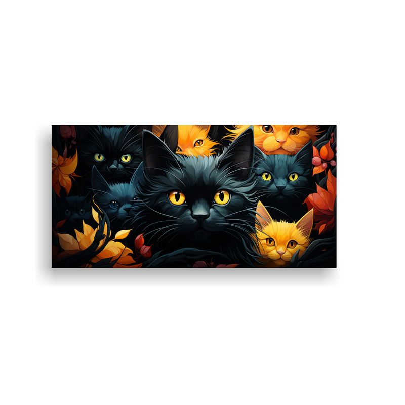 GENERICO - Cuadro De Gatos Negros Con Amarillo Originalidad 80x40 Cm