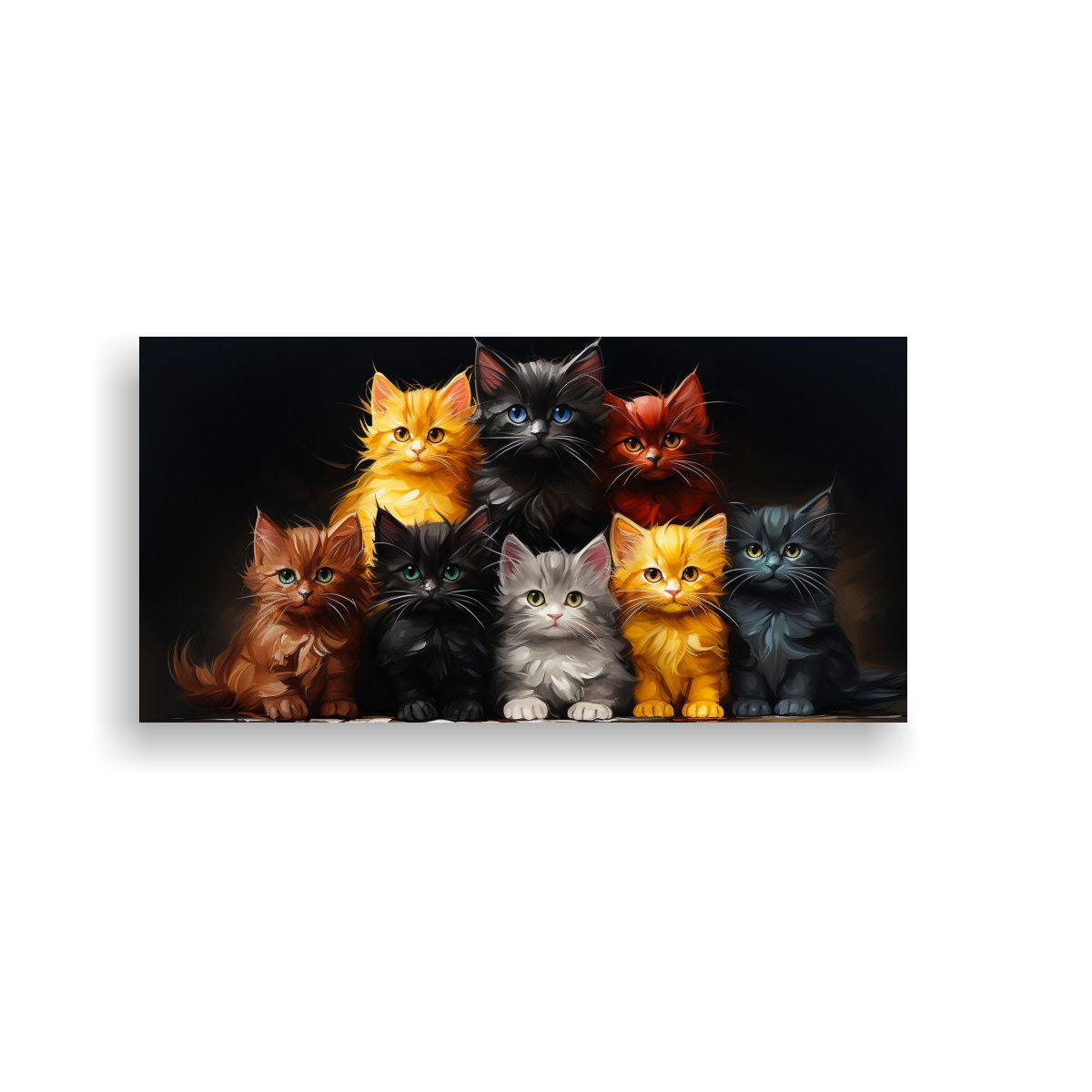 GENERICO - Cuadro De Gatos En Colores Sobre Fondo Naranja 100x50 Cm