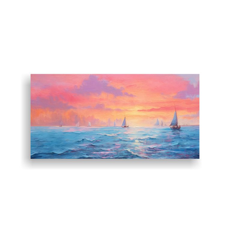 GENERICO - Cuadro Minimalista De Oceanos Con Veleros 80x40 Cm