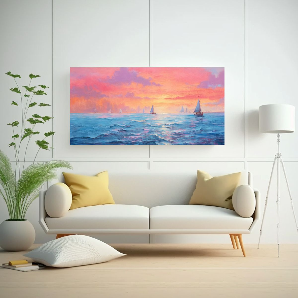 GENERICO - Cuadro Minimalista De Oceanos Con Veleros 100x50 Cm