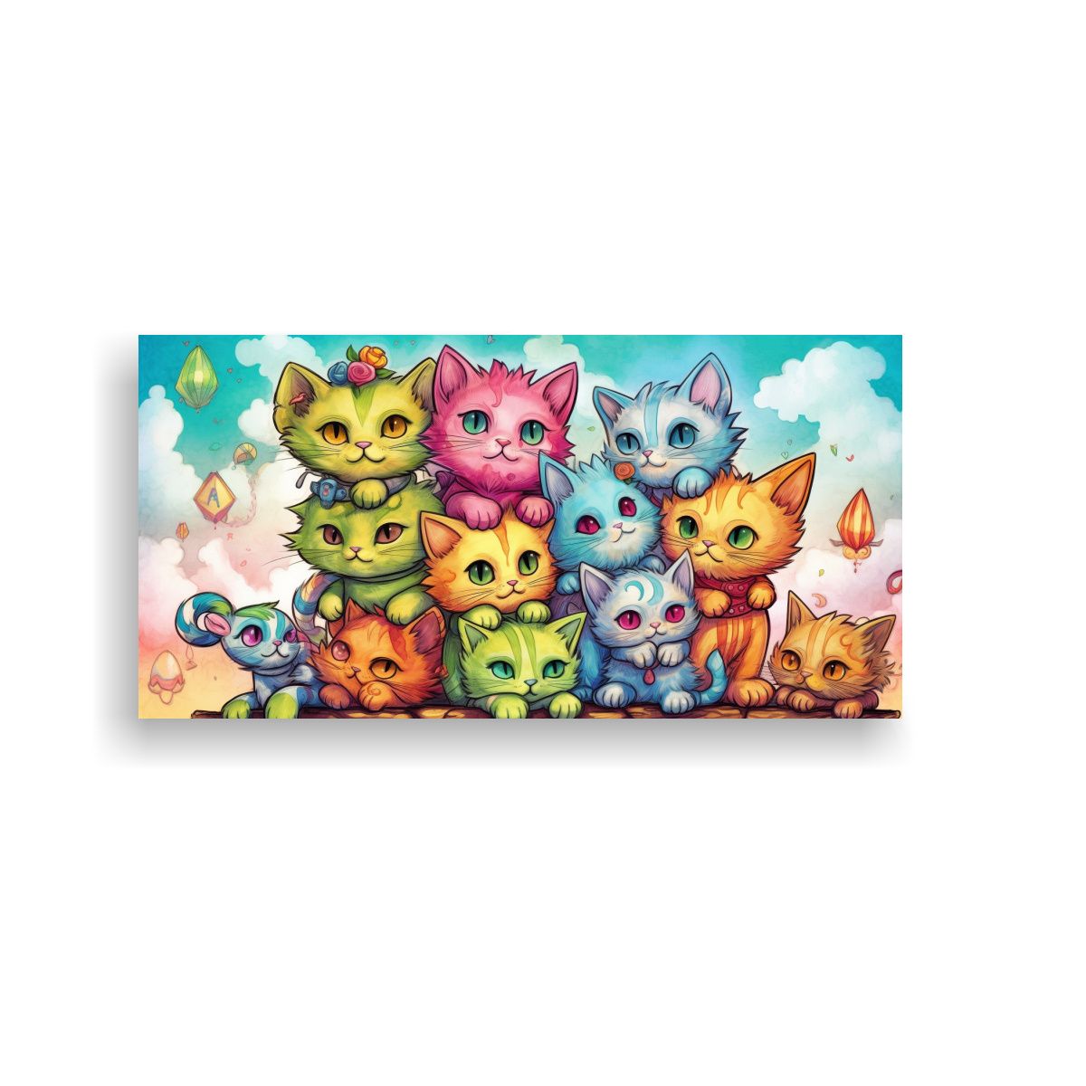 GENERICO - Pintura Decorativa Gatos En Pila Mirando Hacia 80x40 Cm