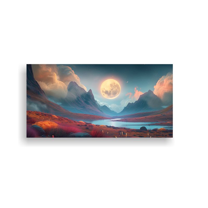 GENERICO - Paisaje Nocturno Con Gran Luna Sobre Un Valle 60x30 Cm
