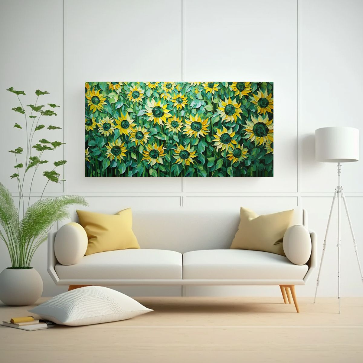 GENERICO - Cuadro Lienzo Pintura Girasoles Verdes Estilo 100x50 Cm