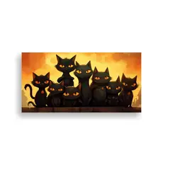 GENERICO - Cuadro Decorativo Con Grupo De Gatos Negros En 60x30 Cm