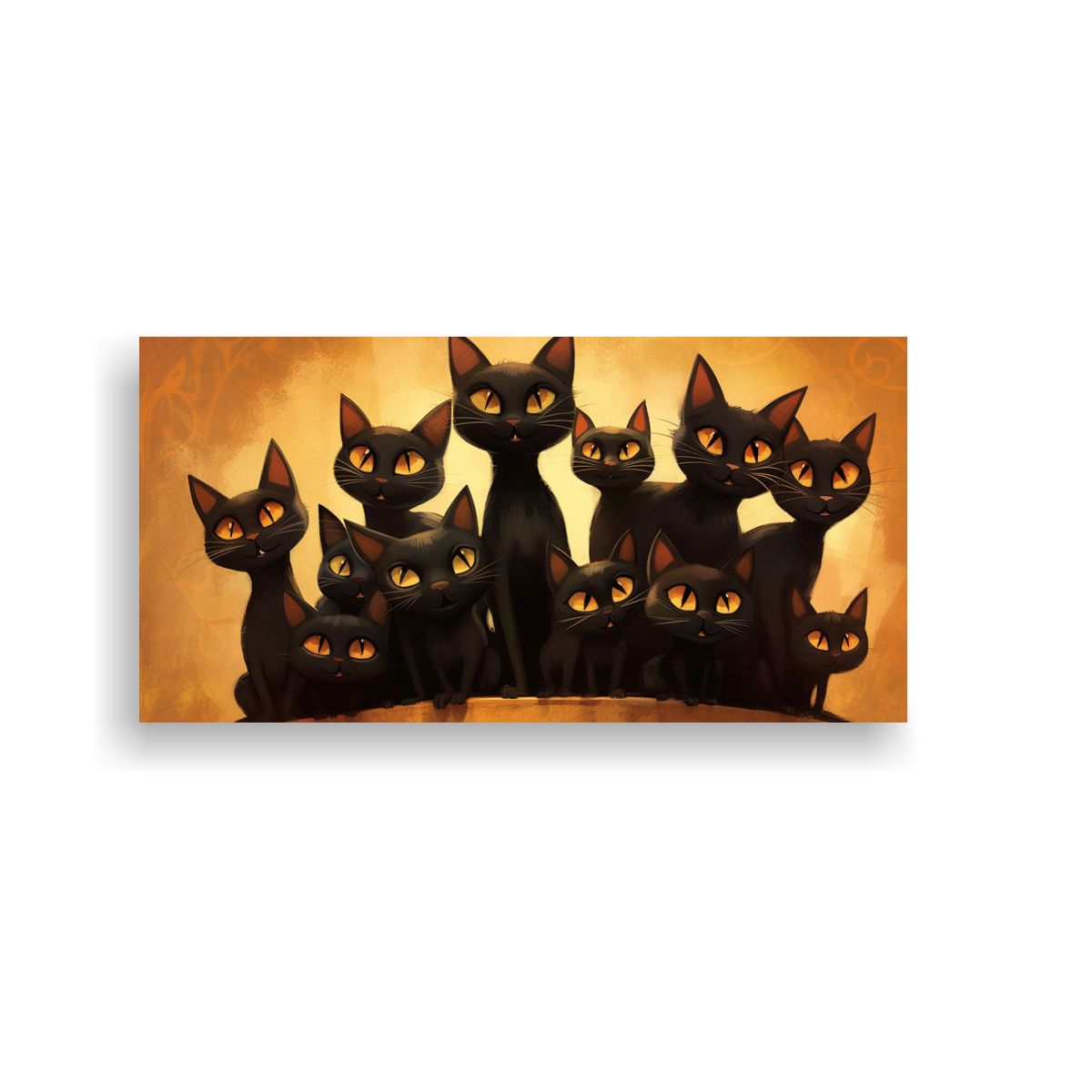 GENERICO - Cuadro De Gatos Negros En Grupo Sobre Un Montón 60x30 Cm