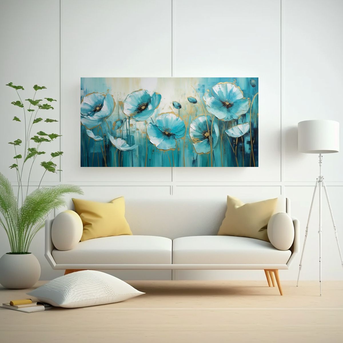 GENERICO - Pintura En Lienzo De Amapolas Turquesa En Estilo 100x50 Cm