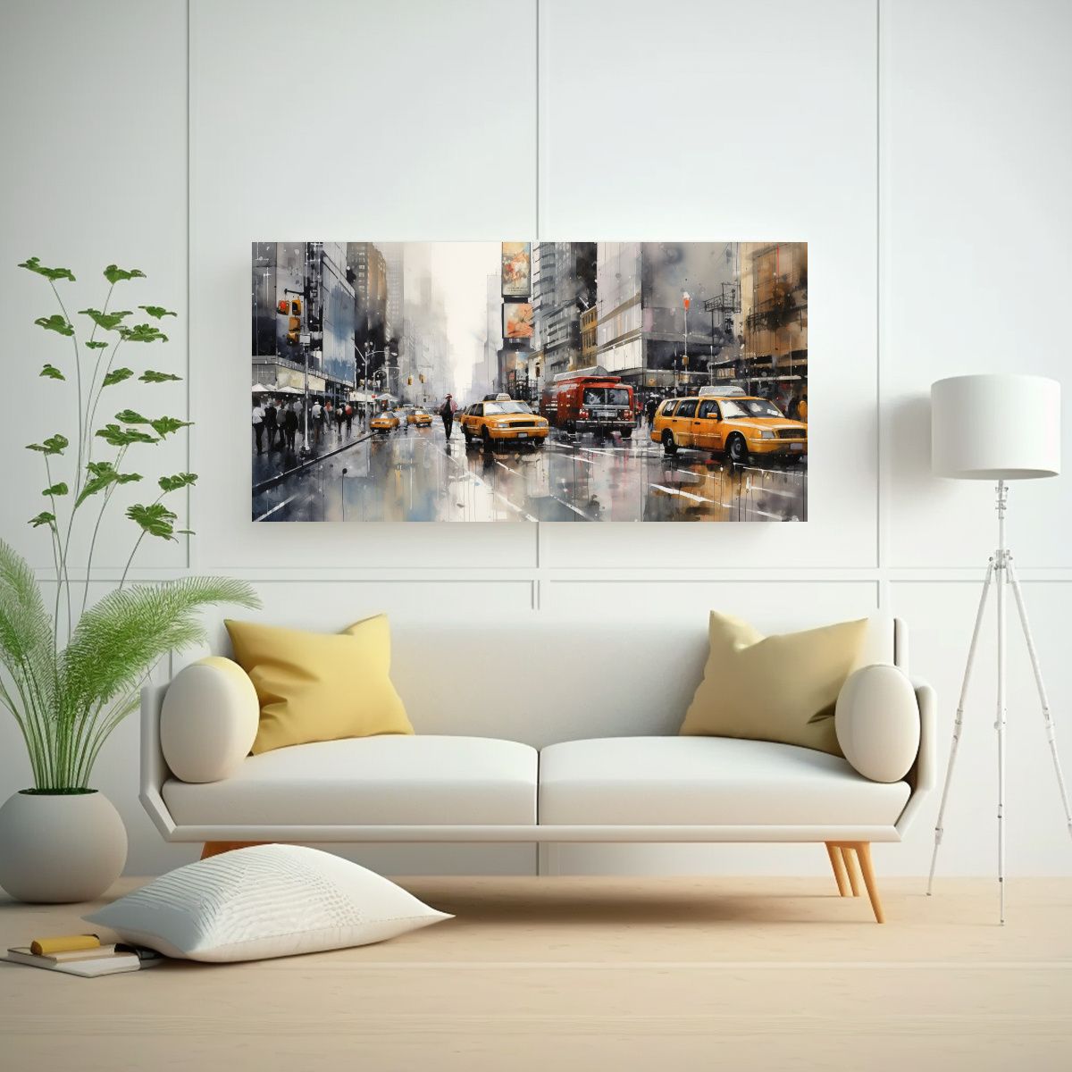 GENERICO - Cuadros Lienzo Nueva York Gris Y Champagne Estilo 100x50 Cm