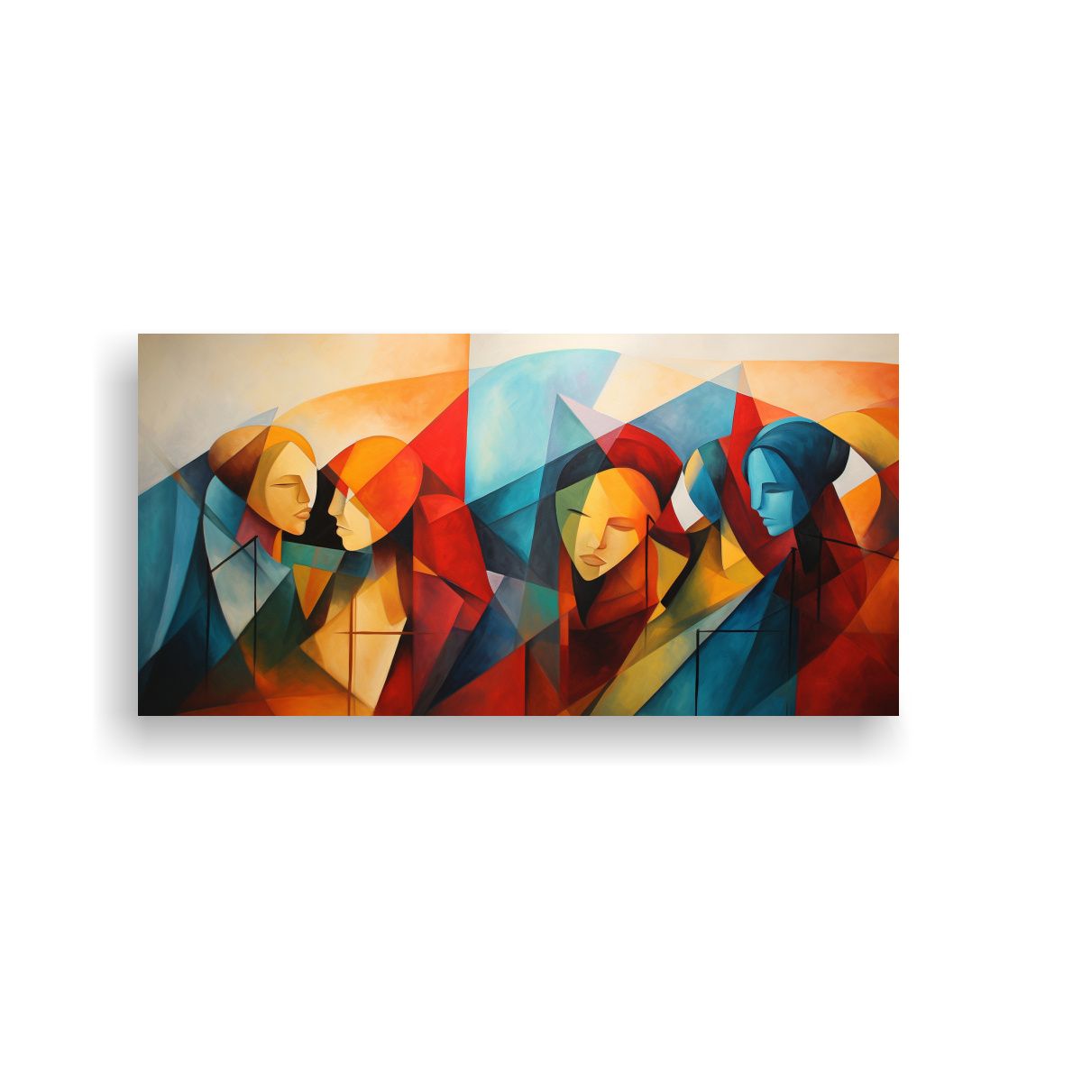 GENERICO - Pintura Abstracta Con Figuras Geométricas Para 60x30 Cm