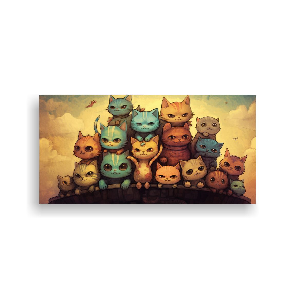 GENERICO - Cuadro Acuarela Gatos En Montón De Colores 100x50 Cm