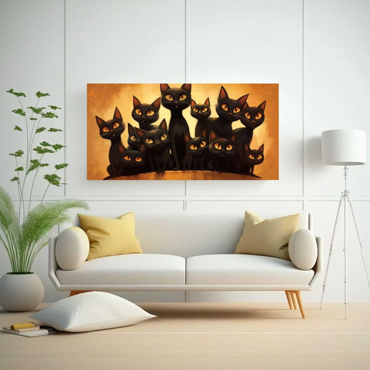 GENERICO - Cuadro De Gatos Negros En Grupo Sobre Un Montón 100x50 Cm