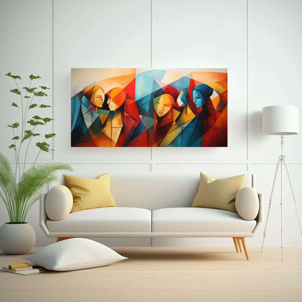 GENERICO - Pintura Abstracta Con Figuras Geométricas Para 80x40 Cm