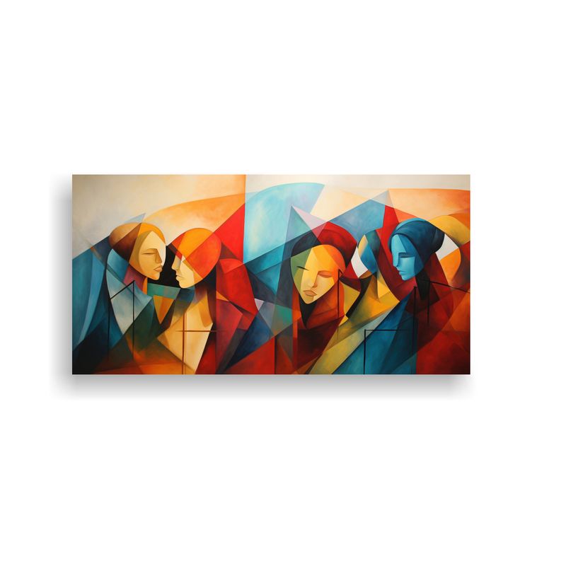 GENERICO - Pintura Abstracta Con Figuras Geométricas Para 100x50 Cm