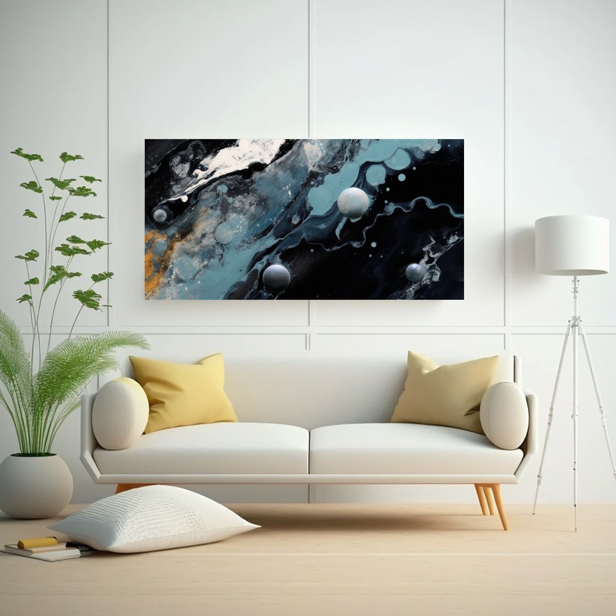 GENERICO - Pinturas Abstractas De Mármol Negro, Dorado Y 100x50 Cm