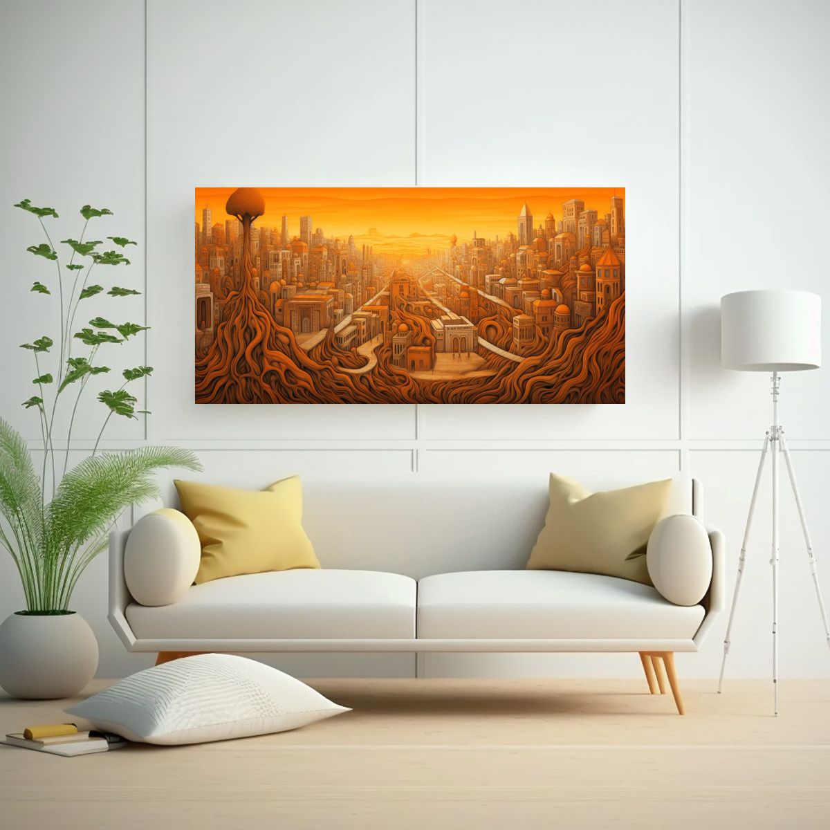 GENERICO - Pintura Abstracta De Ciudad Recortada Con árbol 80x40 Cm