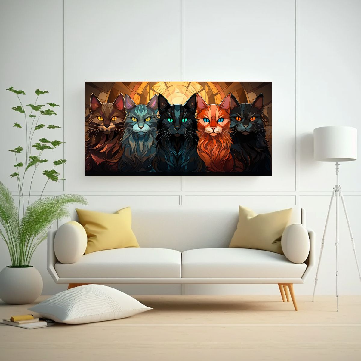GENERICO - Cuadro Decorativo De Lienzo Con Grupo De Gatos 100x50 Cm