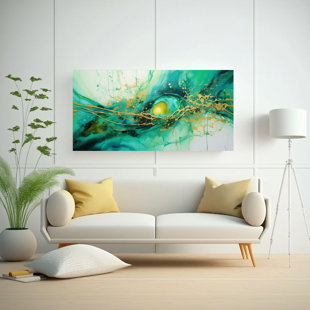 GENERICO - Pintura En Verde Y Oro Simetría En Arte De 80x40 Cm