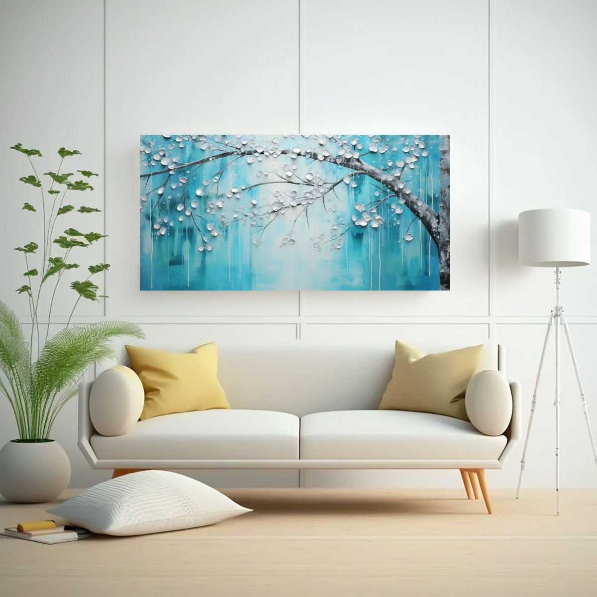 GENERICO - Cuadro Cultural En Turquesa Y Plata Pintura 100x50 Cm